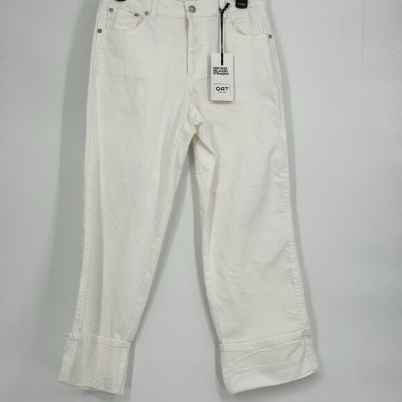 OAT New York Jeans High Rise Wide Leg Crop Size 2/26 White Raw Hem NEW - Picture 1 of 6